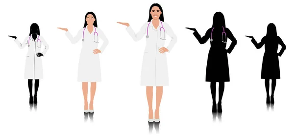 Travailleuse Santé Dessinée Main Joyeux Docteur Souriant Manteau Blanc Avec — Image vectorielle