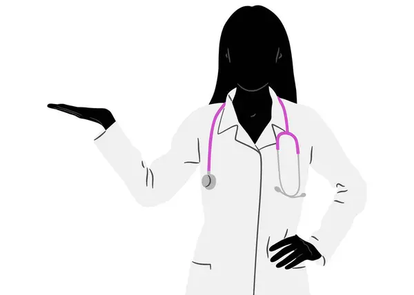 Силуэт Женщины Медицинского Работника Счастливый Улыбающийся Доктор Белом Халате Стетоскопом — стоковый вектор