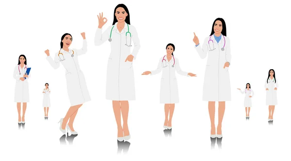 Trabalhadora Saúde Feminina Desenhada Mão Feliz Médico Sorridente Com Estetoscópio — Vetor de Stock