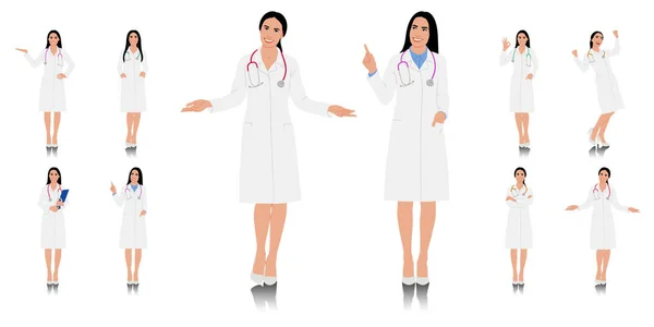 Travailleuse Santé Dessinée Main Joyeux Docteur Souriant Avec Stéthoscope Médecin — Image vectorielle
