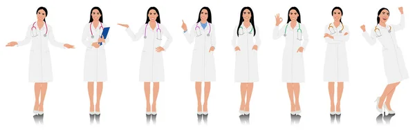 Travailleuse Santé Dessinée Main Joyeux Docteur Souriant Avec Stéthoscope Médecin — Image vectorielle