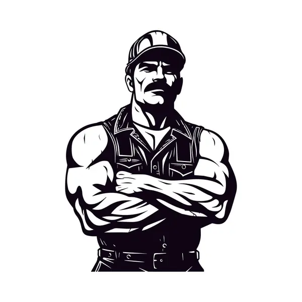 Üniformalı inşaat işçisi. Logo tarzı klipsleme. Basit bir sanat eseri portresi. Minimalist işçi logosu. Şeffaf PNG. Vektör illüstrasyonu beyazda izole edildi