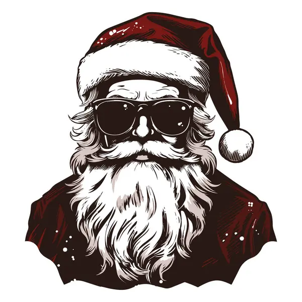 Güneş gözlüklü havalı Noel Baba. Retro Vintage Noel Baba klibi. Basit Noel Baba sanatı. Noel Baba 'nın logosu. Vektör illüstrasyonu beyazda izole edildi.