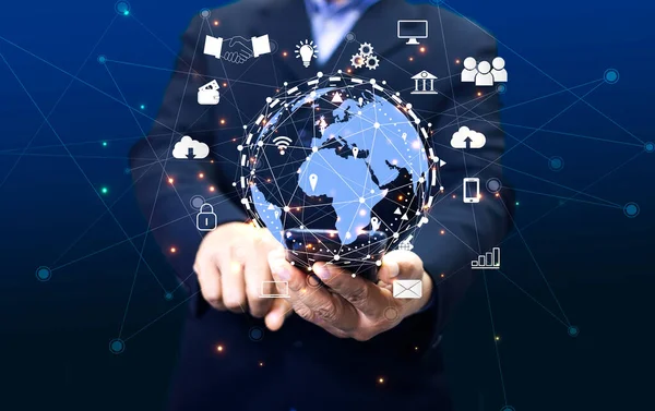 nformation Technology Networks Internet Connecting Wireless Devices around the world. Information Technology is Essential to Businesses in the Digital world with  and Icons Connected to each othe