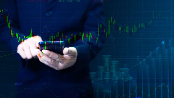Business Trader Showing Growing Virtual Hologram Stocks Investing Trading Planning — Stock Photo, Image