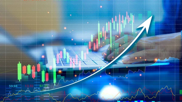 ビジネストレーダーは 仮想ホログラム株式の増加 投資取引を示しています 計画分析指標と戦略売買株式市場 資産運用の概念です 事業成長 — ストック写真