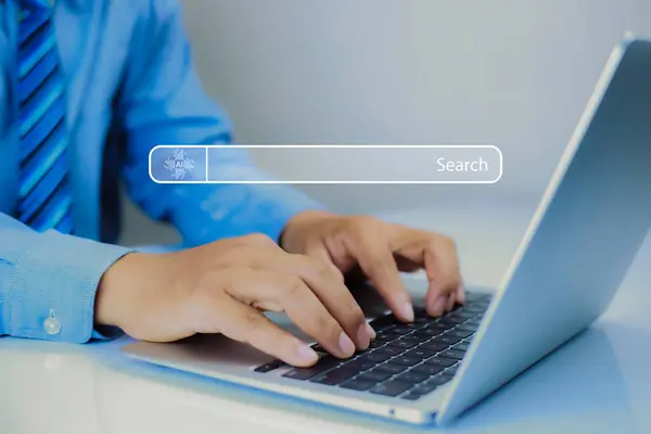 Artificial Intelligence Search Engine Optimization Seo Concept Businessman Using Laptop — Stock Photo, Image