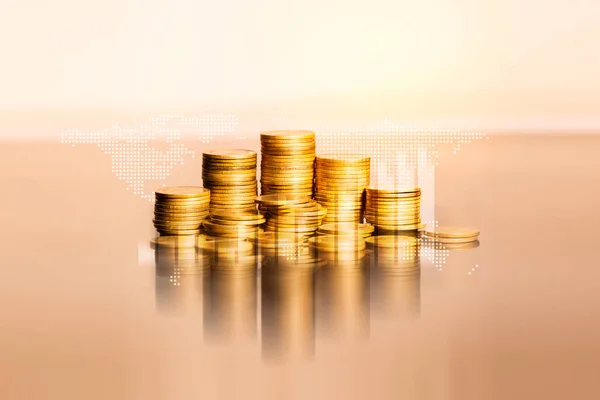 Oro Dinero Moneda Fondo Establecen Grafico Concepto Éxito Empresarial Riqueza — Foto de Stock