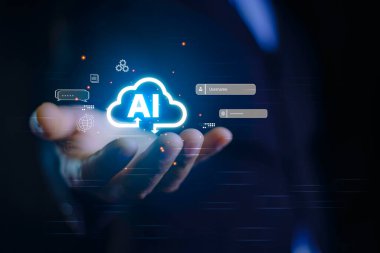 Yapay Zeka ve Veri Analizi Bilgi Değişim Teknolojisi. Yapay zeka makinesi dil öğreniyor. Yapay zeka teknolojisi kullanan siber güvenlik sistemi.