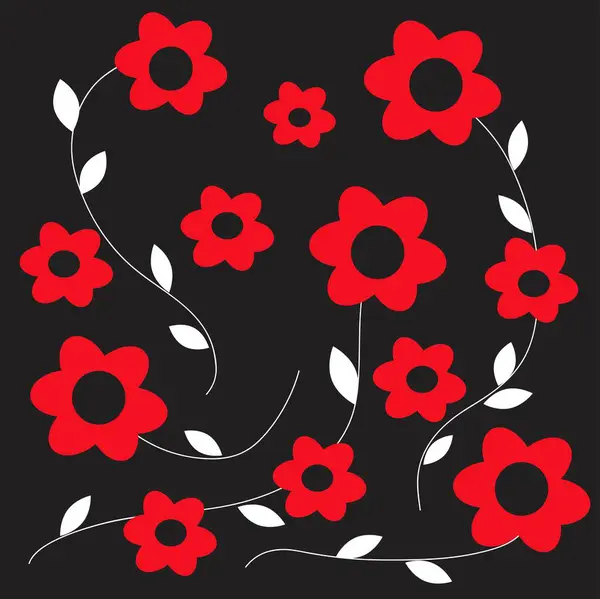 Siyah ve kırmızı çiçekli arka plan vektör çizimi