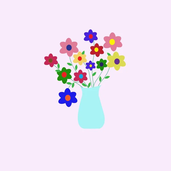 Vazo vektör illüstrasyonunda renkli çiçek buketi
