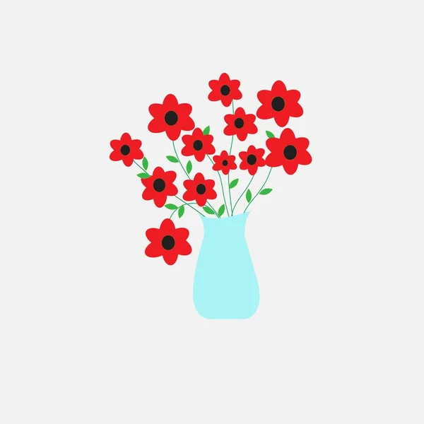 Vazo vektör illüstrasyonunda kırmızı çiçek buketi