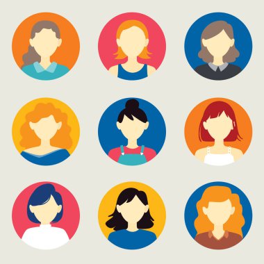 Avatar kadın avatarı vektör simgesi seti, kişi profili, insanlar, çağrı merkezi avatarı, iletişim ve web kullanıcı konsepti