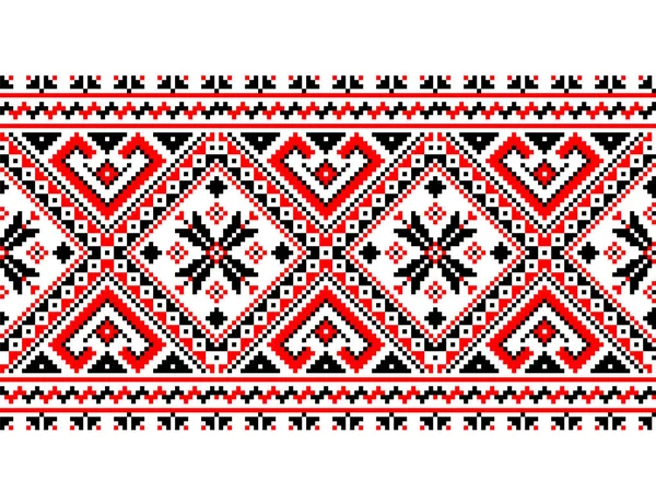 Patrón Nacional Tradicional Ucraniano Ornamento Vectorial Con Flores Rojas Negras — Vector de stock