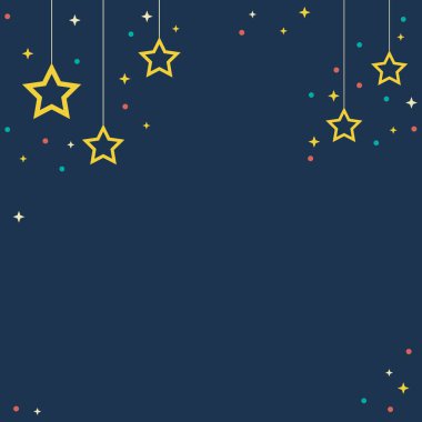 Noel kartı, yıldızlı vektör arkaplanı, yıldız, top ve ışık çelengi..