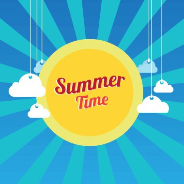 Biçimlendirilmiş gökyüzü ve bulutlu güneşin yaz zamanı çizimi