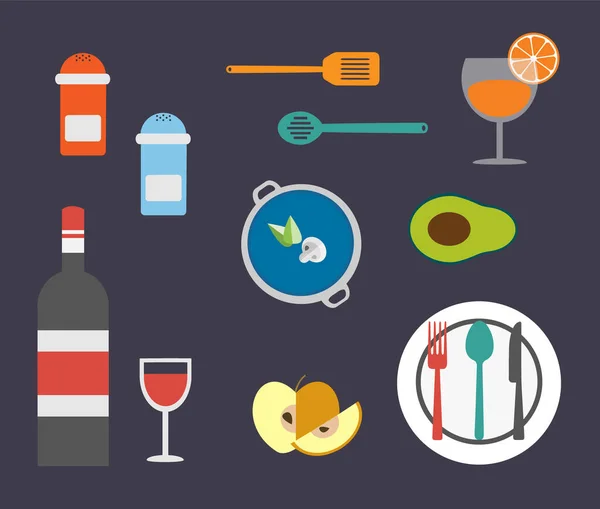 Ensemble Fruits Icônes Alimentaires Illustration Vectorielle Colorée Pour Conception Graphique — Image vectorielle
