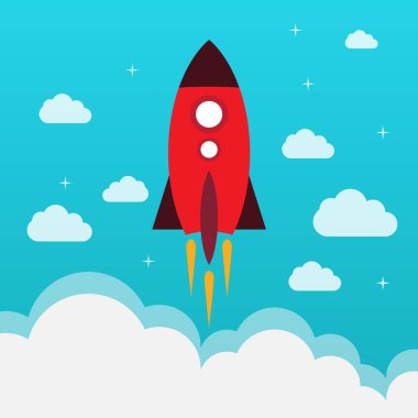 Vektör formatında gökyüzünde uçan basit parlak roket