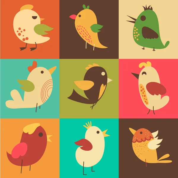 Lindo Pájaro Vector Ilustración Conjunto Diferentes Formas Colores — Vector de stock
