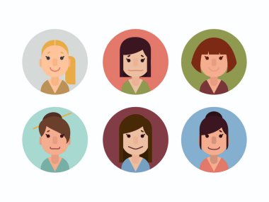 Basit insanlar simgesi seti, düz tasarım, kadın avatar vektör çizimi