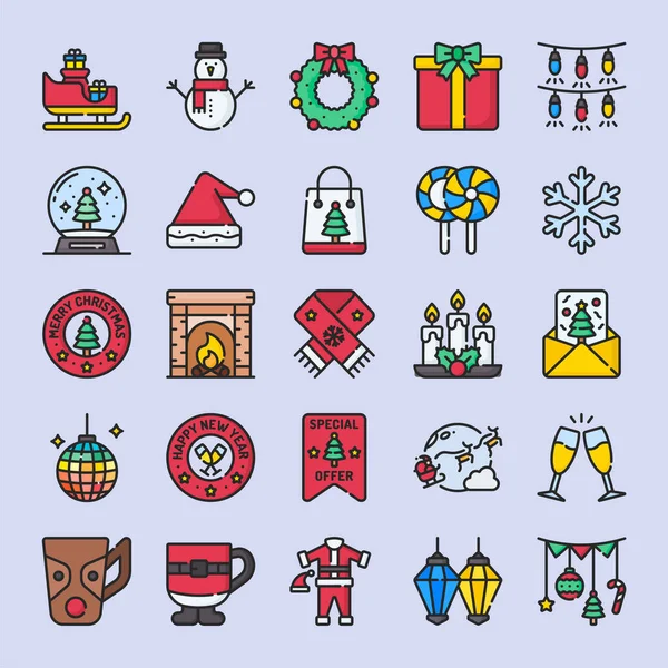 Feliz Navidad Año Nuevo 2024 Conjunto Iconos Línea Colección Iconos — Vector de stock