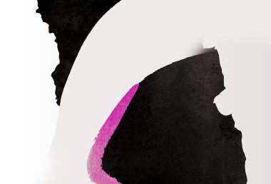 soyut elementlere sahip siyah yırtık kağıt ve pembe suluboya arkaplan, olay parti broşürü tasarımı için el çizimi modern doku