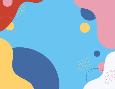 Renkli geometrik şekiller arkaplan tasarımı, soyut Memphis elementleri mavi ve sarı renklerde