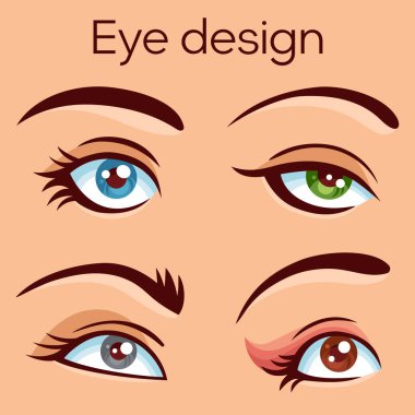 Basit düz göz makyaj seti, vektör 