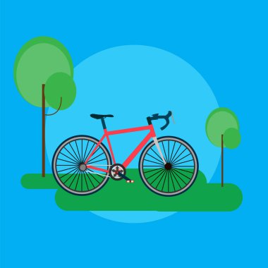 bisiklet ve ağaç simgesi, düz parlak stil