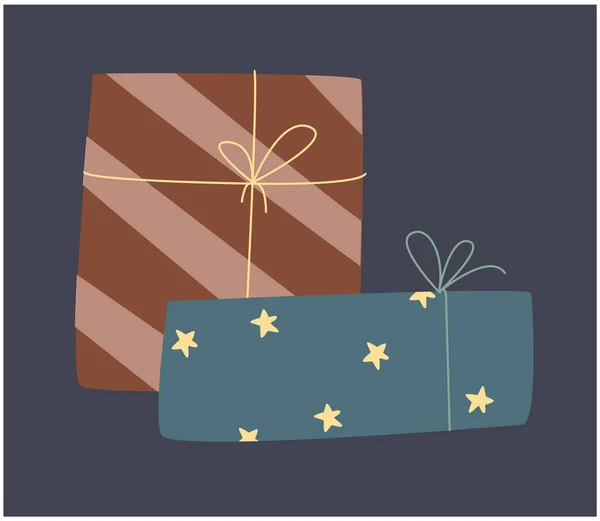 Dos Cajas Regalo Para Cumpleaños Feliz Navidad Envolver Regalos Para — Vector de stock
