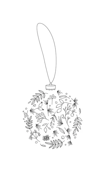 Mariez Décoration Noël Avec Des Éléments Floraux Élégants Simples Boule — Image vectorielle