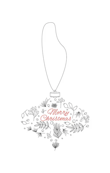 Mariez Décoration Noël Avec Des Éléments Floraux Élégants Simples Boule — Image vectorielle