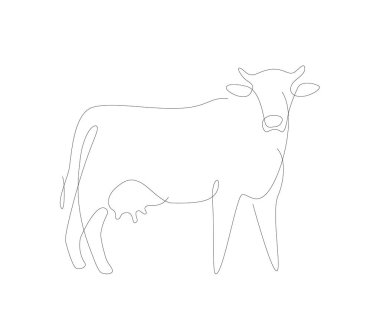 Cow one line illustration. Beef single line. Household animals line art vector