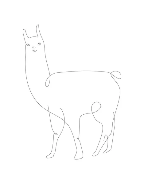 Alpaca One Line Illustration Lama Line Art Vector Peru Animals — Vector de stock