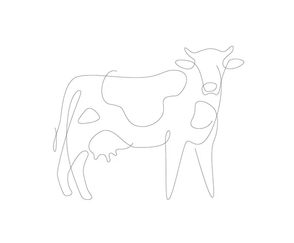 Cow one line illustration. Beef single line. Household animals line art vector