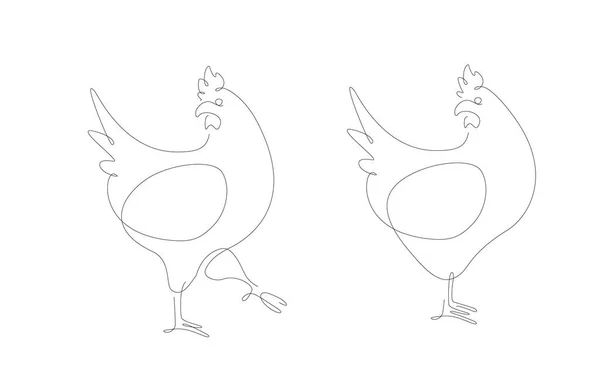 Chicken One Line Illustration Chiken Single Line Household Animals Line — Stock Vector