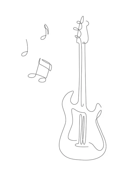 Uma Linha Ilustração Guitarra Elétrica Com Notas Arte Linha Instrumentos —  Vetores de Stock
