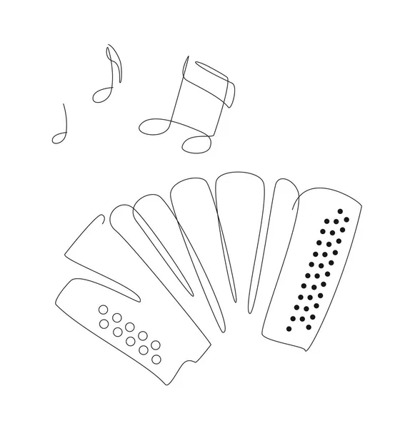 Einzeilige Akkordeonillustration Mit Noten Musikinstrumentenkunst Akkordeon Logo Icons Vektordesign — Stockvektor