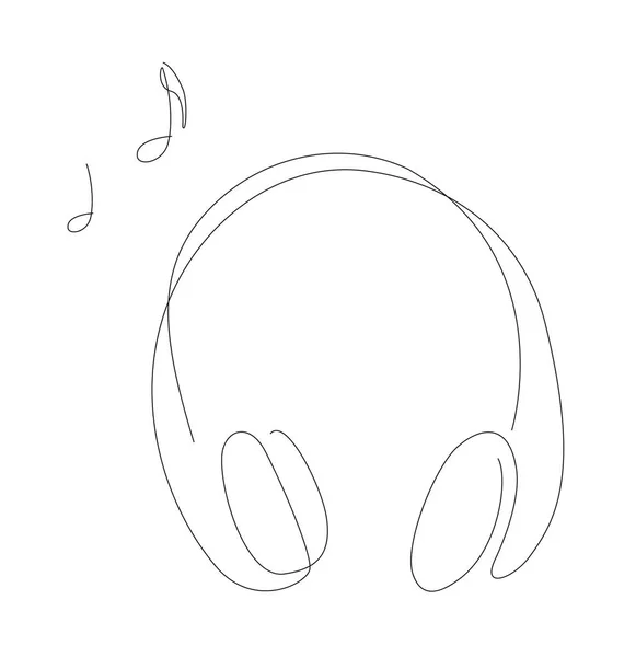 Headphone Notes Line Art Illustration Music Headphones Linear Logo Icons — Stock Vector