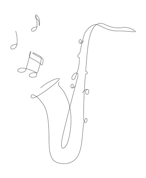 Jedna Linie Saxofonní Ilustrace Poznámkami Jazz Music Band Instrument Line — Stockový vektor