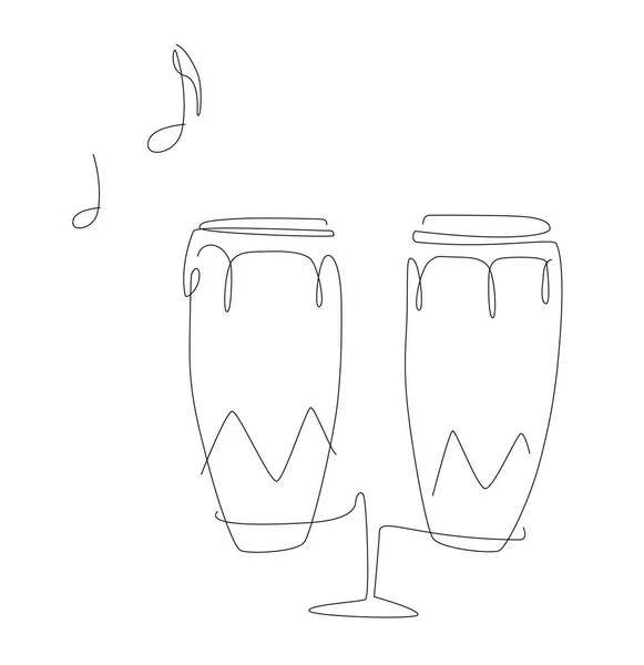 ノート付きのラインアートパーカッションイラスト 楽器のリニア ドラムとボンゴのロゴのアイコンベクトルデザイン — ストックベクタ