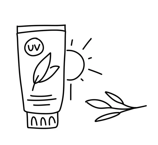 Protetor Solar Ilustração Doodle Creme Spf Para Tratamento Facial Corporal — Vetor de Stock