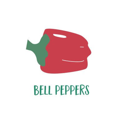 Beyaz arka planda düz bir kırmızı çan kağıdı. Bulgar gazetesi. Sağlıklı beslenme için çizgi film sebzeleri