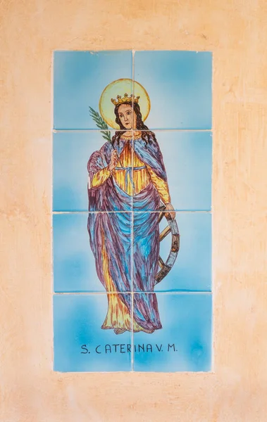 Dlaždicová Malba Kateřiny Alexandrijské Panny Marie Mučednice Amalfi Itálie — Stock fotografie