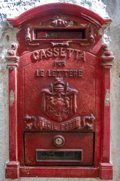 Old italian post box, text translates to \'mailbox, Royal Mail\', Salerno, Region of Campanis, Italy