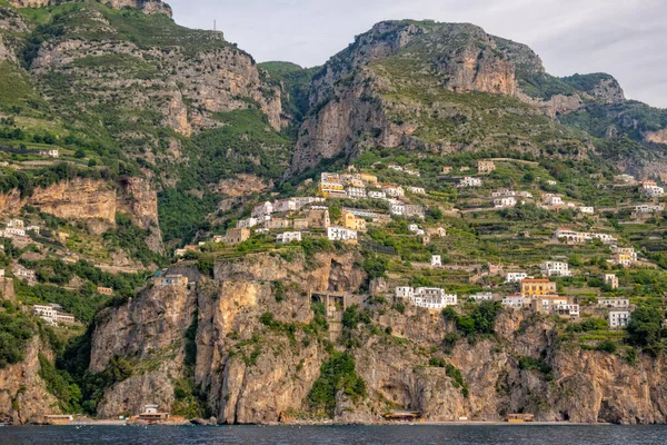 Vista Mar Adentro Costa Amalfi Cerca Ciudad Amalfi Salerno Campanis —  Fotos de Stock