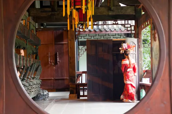 Frau Traditioneller Chinesischer Kleidung Wuhou Tempel Chengdu Sichuan China Stockfoto