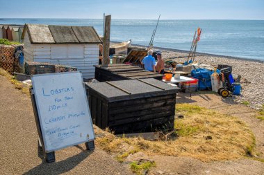 Budleigh Salterton sahilinde balıkçı, Devon, Birleşik Krallık