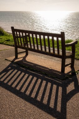 Seat with beach and sea view at Budleigh Salterton, East Devon, England, United Kingdom