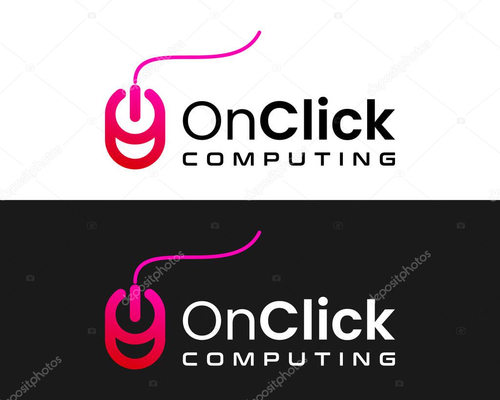 Power icon and mouse click cursor computer technology logo design.